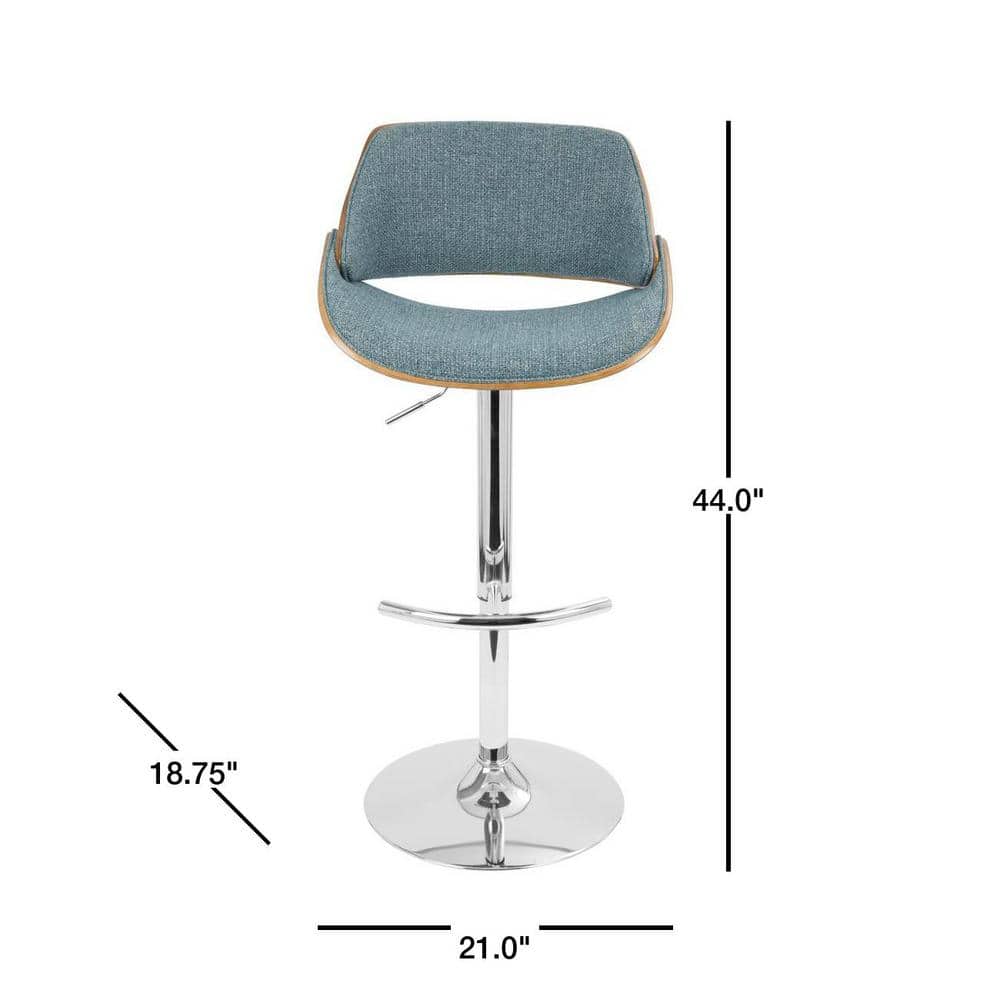 Contemporary Walnut & Blue Swivel Adjustable Barstool