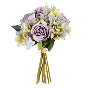 12 in. Violet Artificial Hydrangea and Rose Floral Arrangements