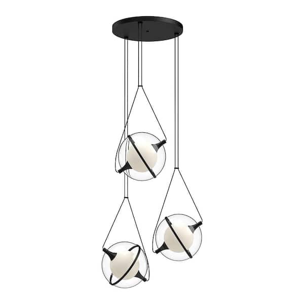 KUZCO Aries 28 in. 3-Light 37-Watt Black Integrated LED Chandelier