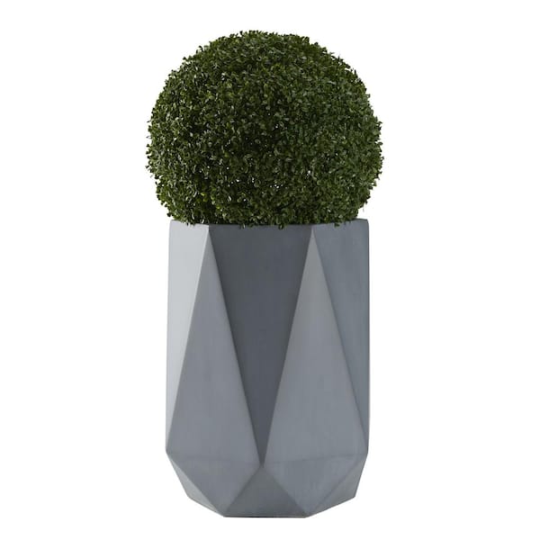 D&W Silks Indoor Artificial 38 in. Boxwood Ball In Geometric Planter