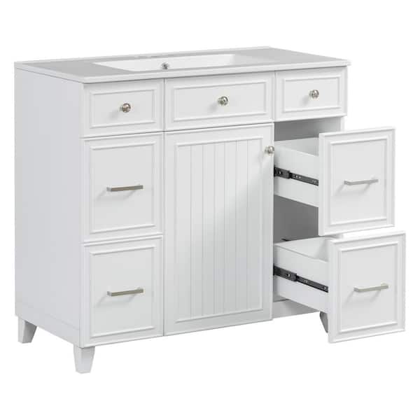 Virubi 36 in. W Single Sink Bath Vanity in White with White