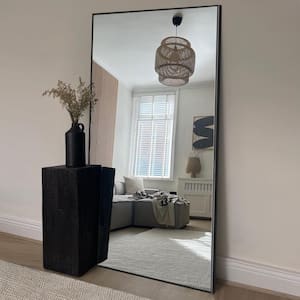 32 in. W. x 71 in. H Oversized Aluminum Alloy Rectangle Full Length Black Wall Mounted/Standing Mirror Floor Mirror