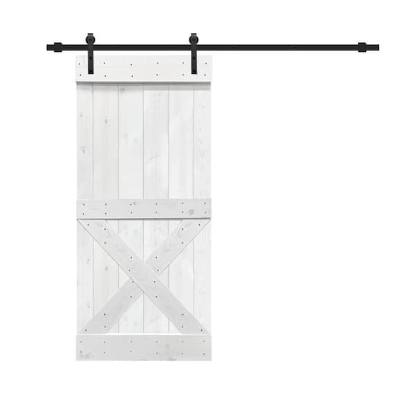 CALHOME Mini X Series 36 in. x 84 in. Solid White Stained Pine Wood Interior Sliding Barn Door with Hardware Kit