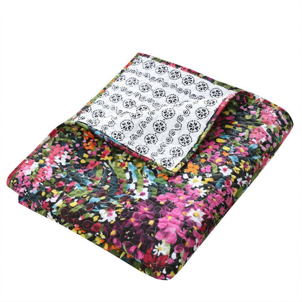 Basel Multicolor Floral Cotton Quilted Throw Blanket