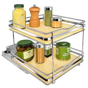LYNK PROFESSIONAL Elite Pull Out Spice Rack Organizer for Cabinet,10-1/4 in. Wide, Double, Wood-Chrome