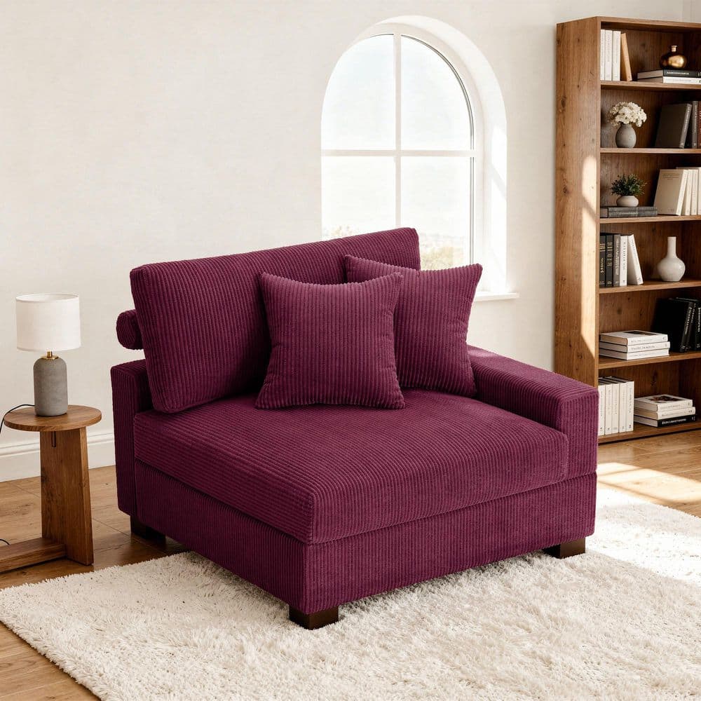 Modern Right Arm Facing Purple Corduroy Fabric Sectional Corner Arm Chair with 2-Pillows (Set of 1) price history on PriceWatchPro