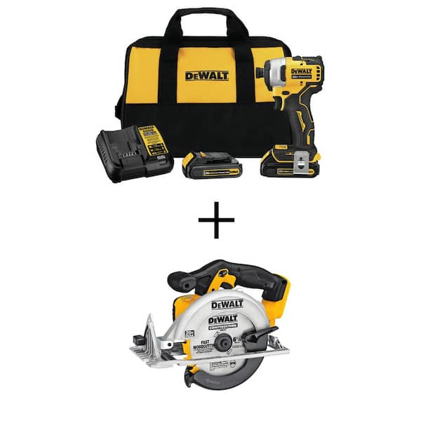DEWALT ATOMIC 20V MAX Cordless Brushless Compact 1/4 in. Impact Driver Kit and 20V 6-1/2 in. Circular Saw