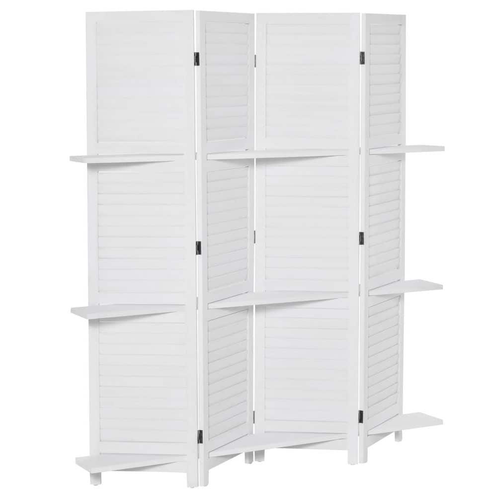 "4 Panel 67"" Tall Wood Privacy Screen Room Divider with 3 Display Shelves, and Folding Storage, White" price history on PriceWatchPro