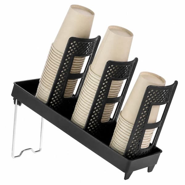 3-Slot Upright Steel Paper Cup and Lid Organizer Stand Holds Up to 100 Cups or 150 Lids for Kitchen Cafe