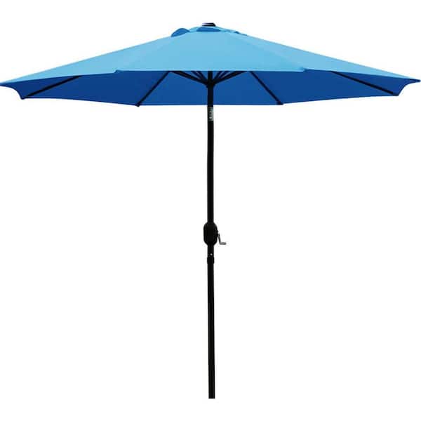 Sunny Series 9 ft. Aluminum Yard Patio Umbrella in Blue Patio Umbrella Outdoor Table Umbrella with 8 Sturdy Ribs