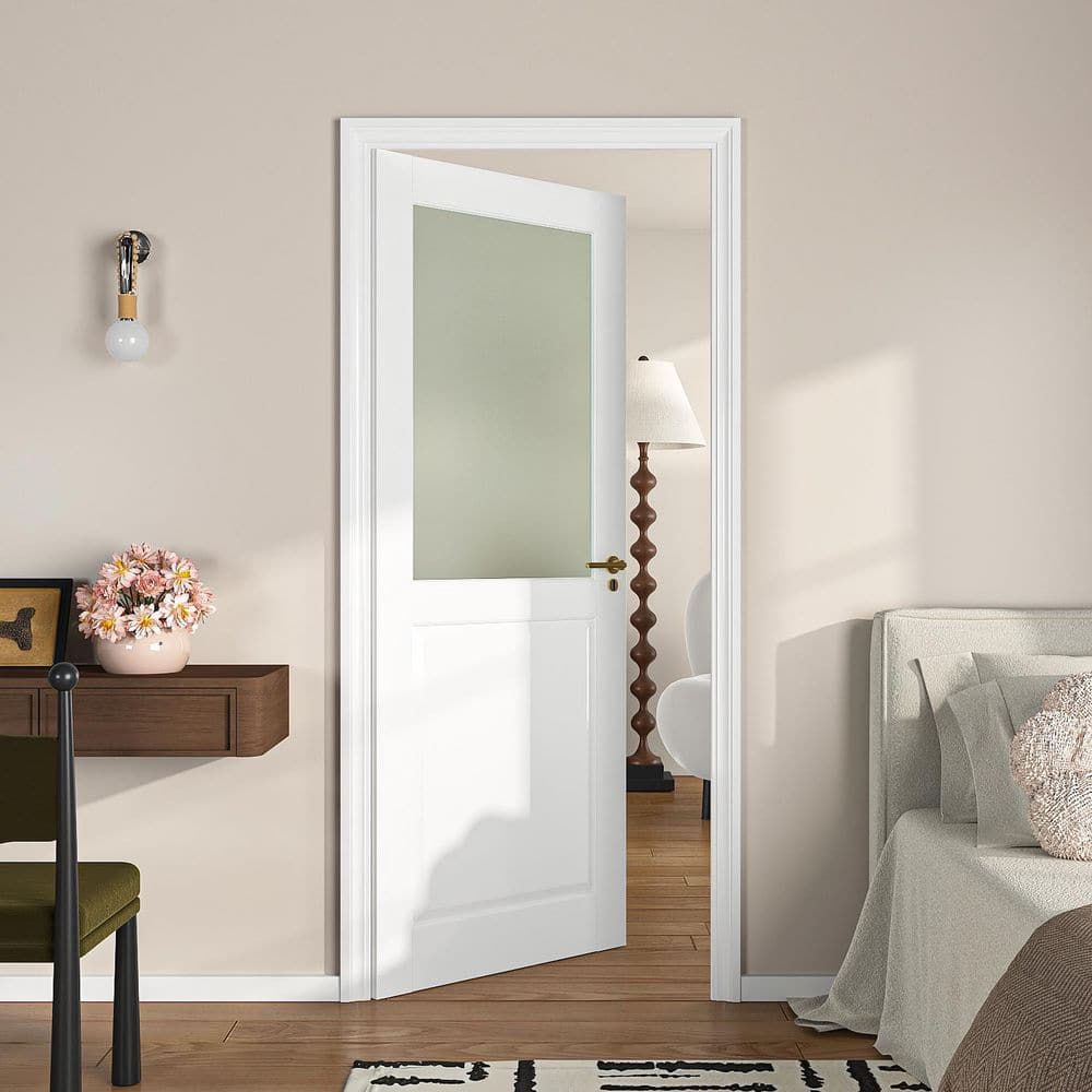 30 in. x 80 in.Rohman 2-Lite White Tempered Frosted Glass Interior French Door, Solid Wood Core MDF Interior Door Slab price history on PriceWatchPro