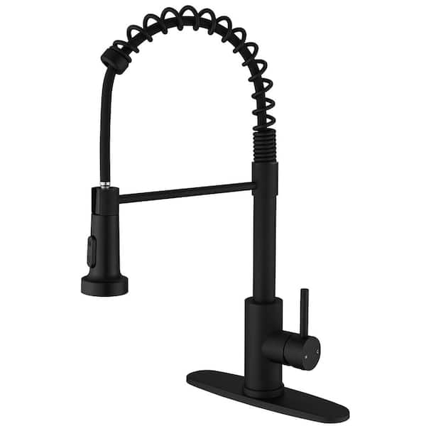 Commercial Style Spring Matte Black 19.01 in. H 2-Func Pull-Down Kitchen Faucet W/ 360° Swivel