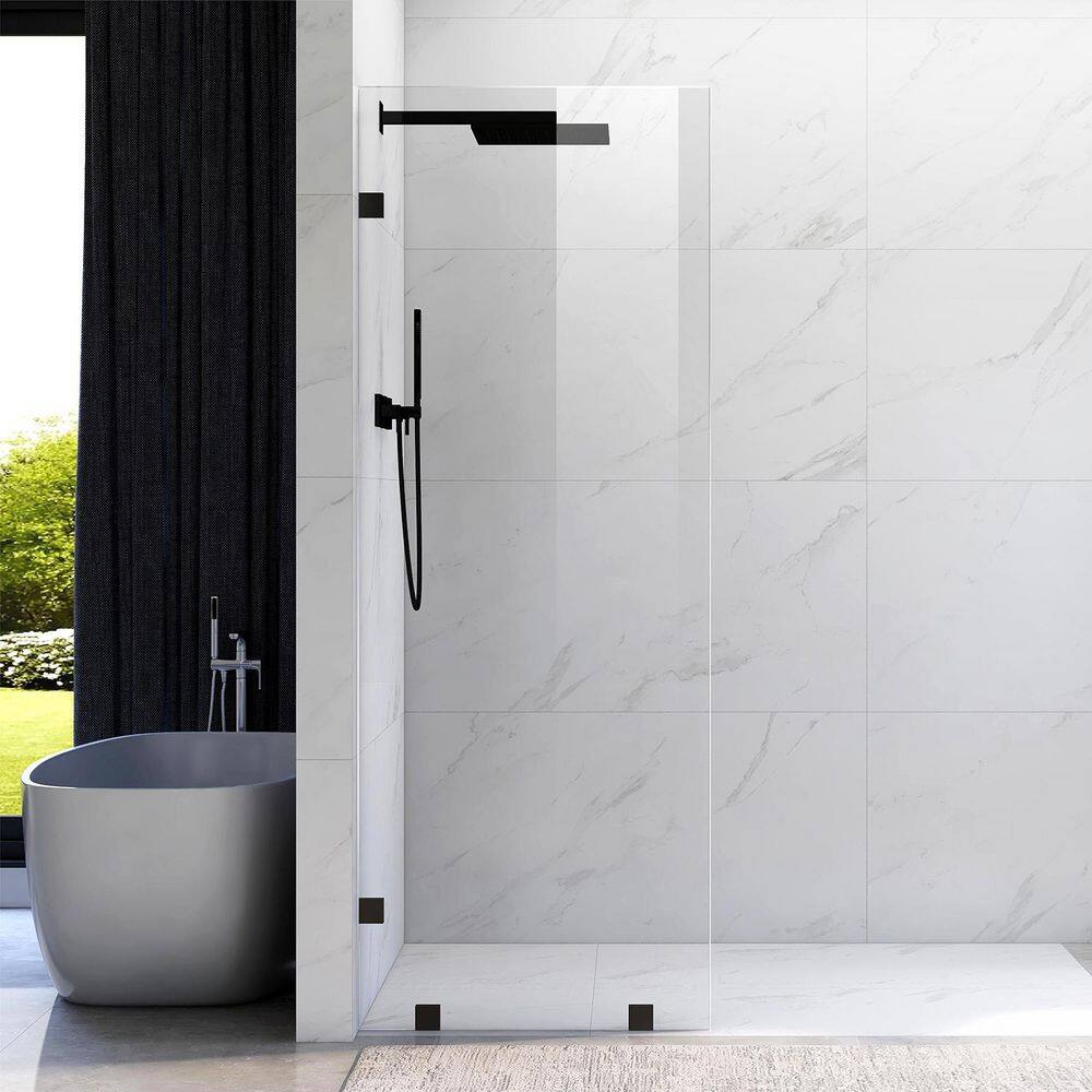UKH07B2 35 in. W x 80 in. H Frameless Fixed Shower Door Panel in Matte Black, SGCC 3/8 in. Clear Tempered Glass price history on PriceWatchPro