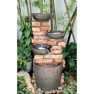 Stacked Bricks Cascading Stone Bonded Resin Garden Fountain
