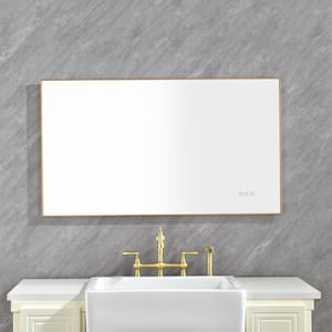 42 in. W x 24 in. H Rectangular Framed Dimmable Anti-Fog Memory Backlit LED Wall Bathroom Vanity Mirror in Gold