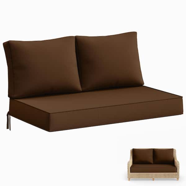 46 in. x 26 in. x 5 in. Outdoor Patio Replacement Loveseat Sofa Cushion Set with Backrest Chocolate