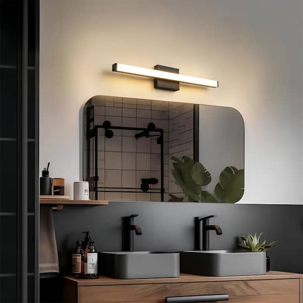 Felecie 23.6 in. 1-Light Modern Black Linear LED Bathroom Vanity Light over Mirror Integrated LED Wall Light