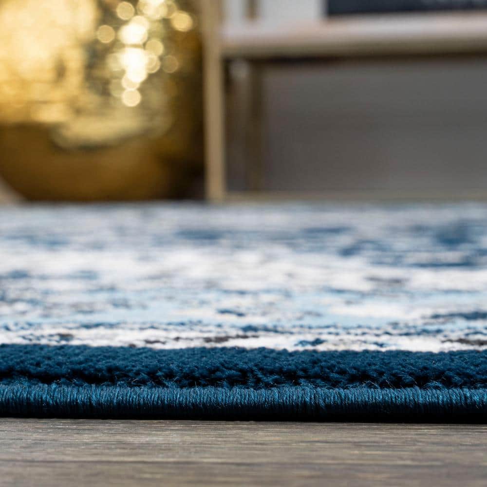 Navy Blue Medallion Synthetic Persian Area Rug 3' x 5'