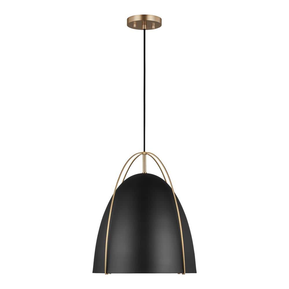 Generation Lighting Norman Satin Brass Large Pendant Light with Midnight Steel Shade 6651701-848 - The Home Depot