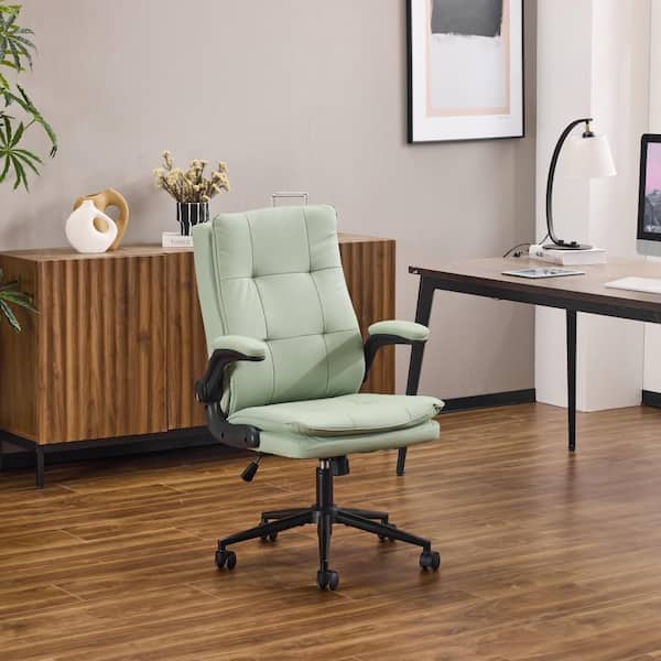 Winado Faux Leather Fabric with Foot Pegs Swivel Adiustable Height Task Chair in Light Green with Adjustable Arms