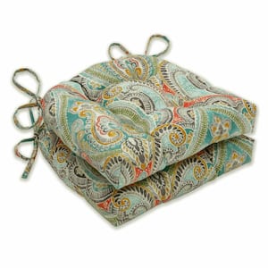 Paisley 16 in. x 15.5 in. 2-Piece Outdoor Dining Chair Cushion in Blue/Multi Pretty