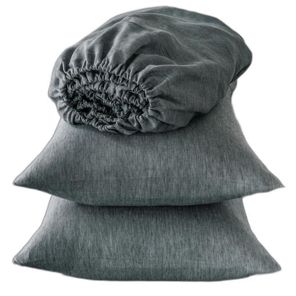 4 Slate Gray Solid Color Linen King Fitted Sheet