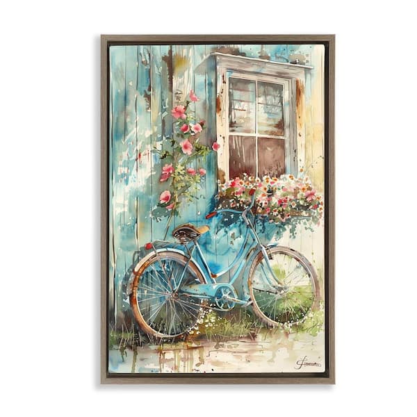 Leaning Spring Bicycle by Franklyn Gregory Brown Floater Frame Typography Graphic Art Print 25 in. x 17 in.