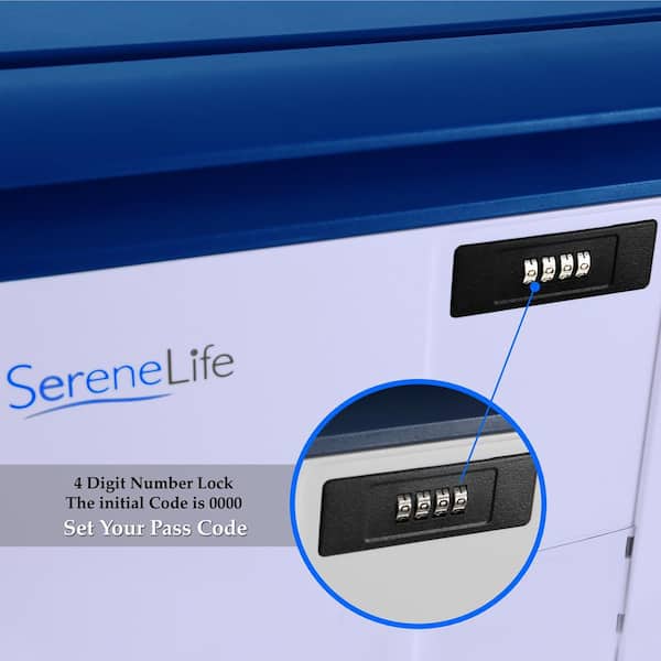 SereneLife , 37 Gallon Capacity Locking Storage Container Bin Box,  Combination Lock, (White & Blue) 