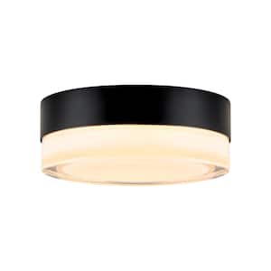 Geren 5.9 in. W Modern Matte Black Round Integrated LED Flush Mount Light with Frosted Clear Glass Shade