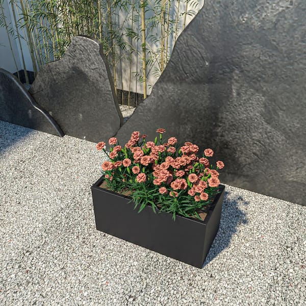 Bloom 23.6 in. Black, Fiberstone and Clay Planter Rectangular for Indoor and Outdoor