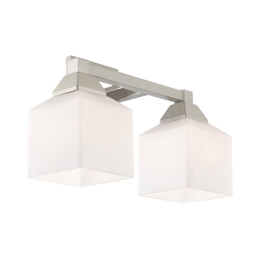 Aragon Brushed Nickel 2-Light Vanity with Satin Opal Glass