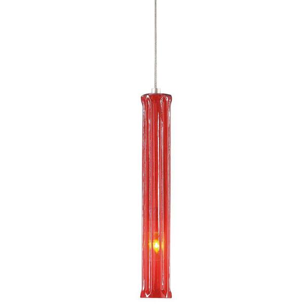 PLC Lighting 1 Light Mini Drop Pendant Satin Nickel Finish Red Glass