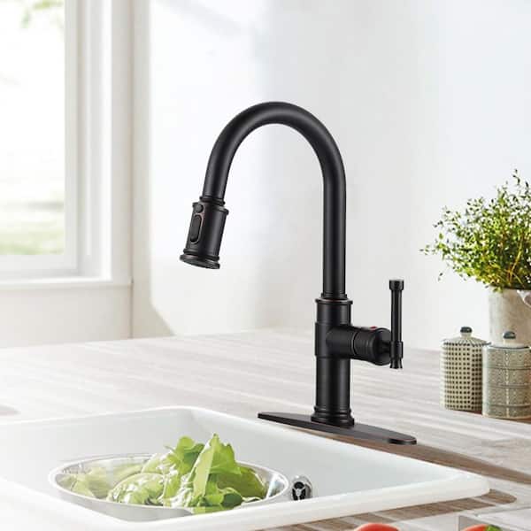 Oil Rubbed Bronze 16.2 in. Single Handle Pull Down Sprayer Kitchen Faucet with 360° Spout Swivel in Stainless Steel