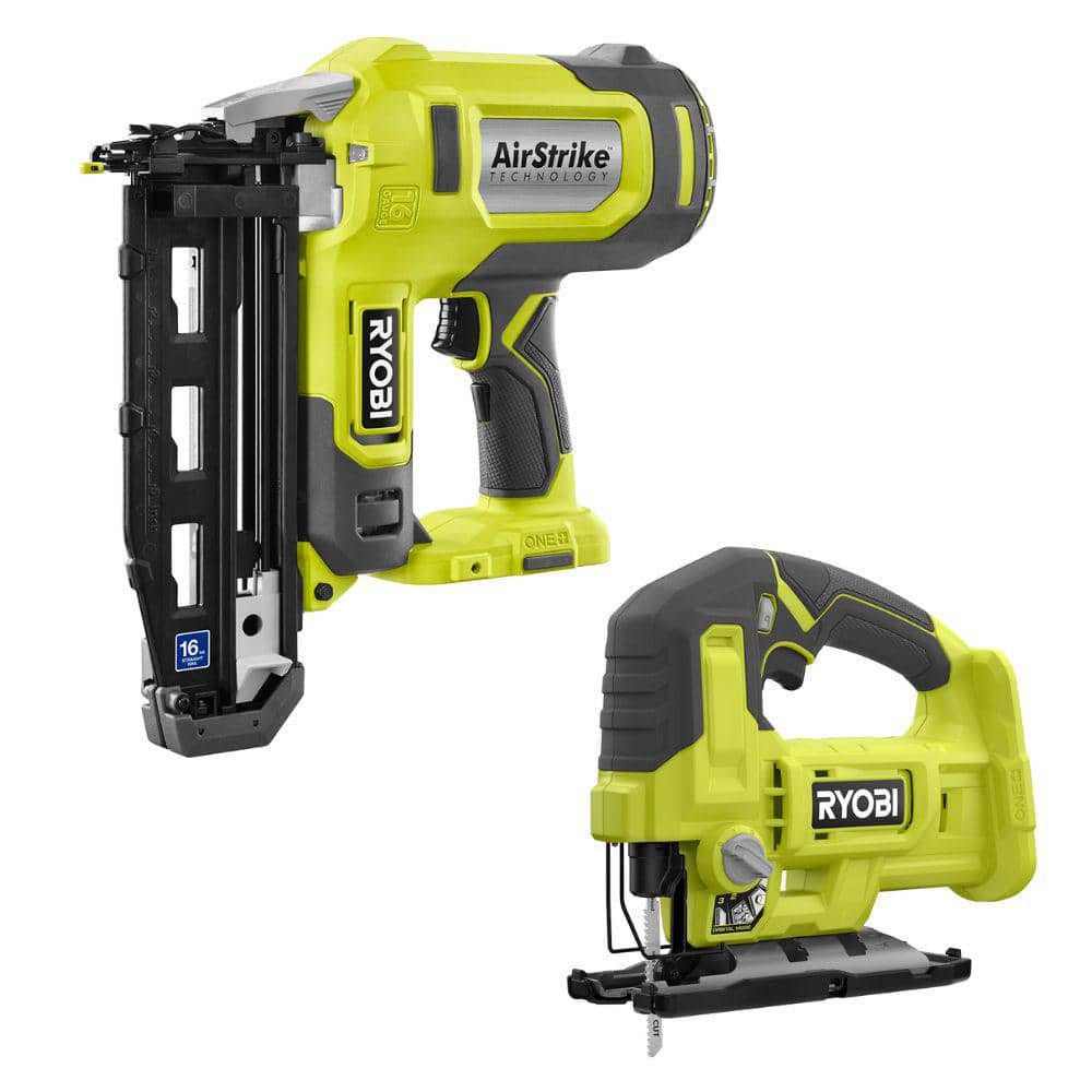 RYOBI ONE+ 18V 16-Gauge Cordless AirStrike Finish Nailer with Cordless Jig Saw (Tools Only) -  P326PCL525