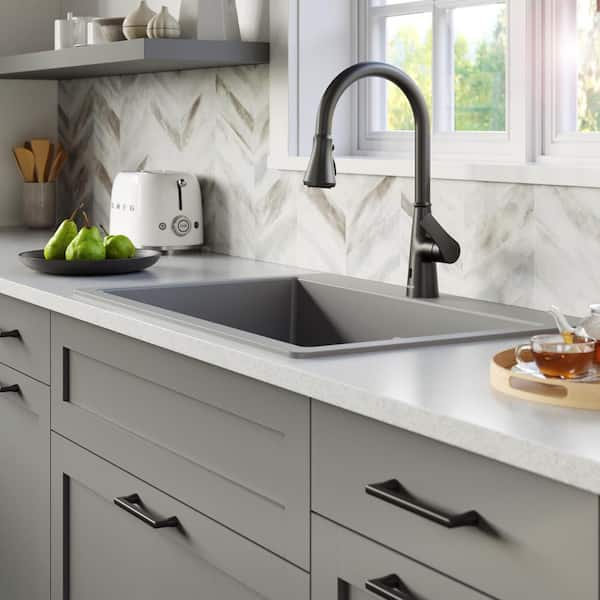 Grey Quartz/Granite 33 in. 50/50 Double Bowl Composite Drop-in Kitchen Sink