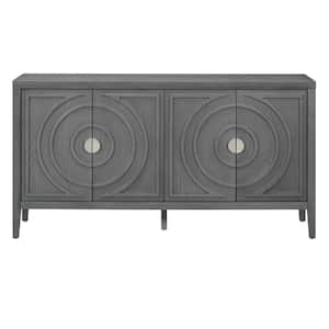 60 in. W x 15.9 in. D x 32.1 in. H Gray Linen Cabinet with Circular Groove Design Round Metal Door Handle