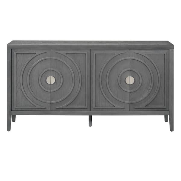 Unbranded 60 in. W x 15.9 in. D x 32.1 in. H Gray Linen Cabinet with Circular Groove Design Round Metal Door Handle