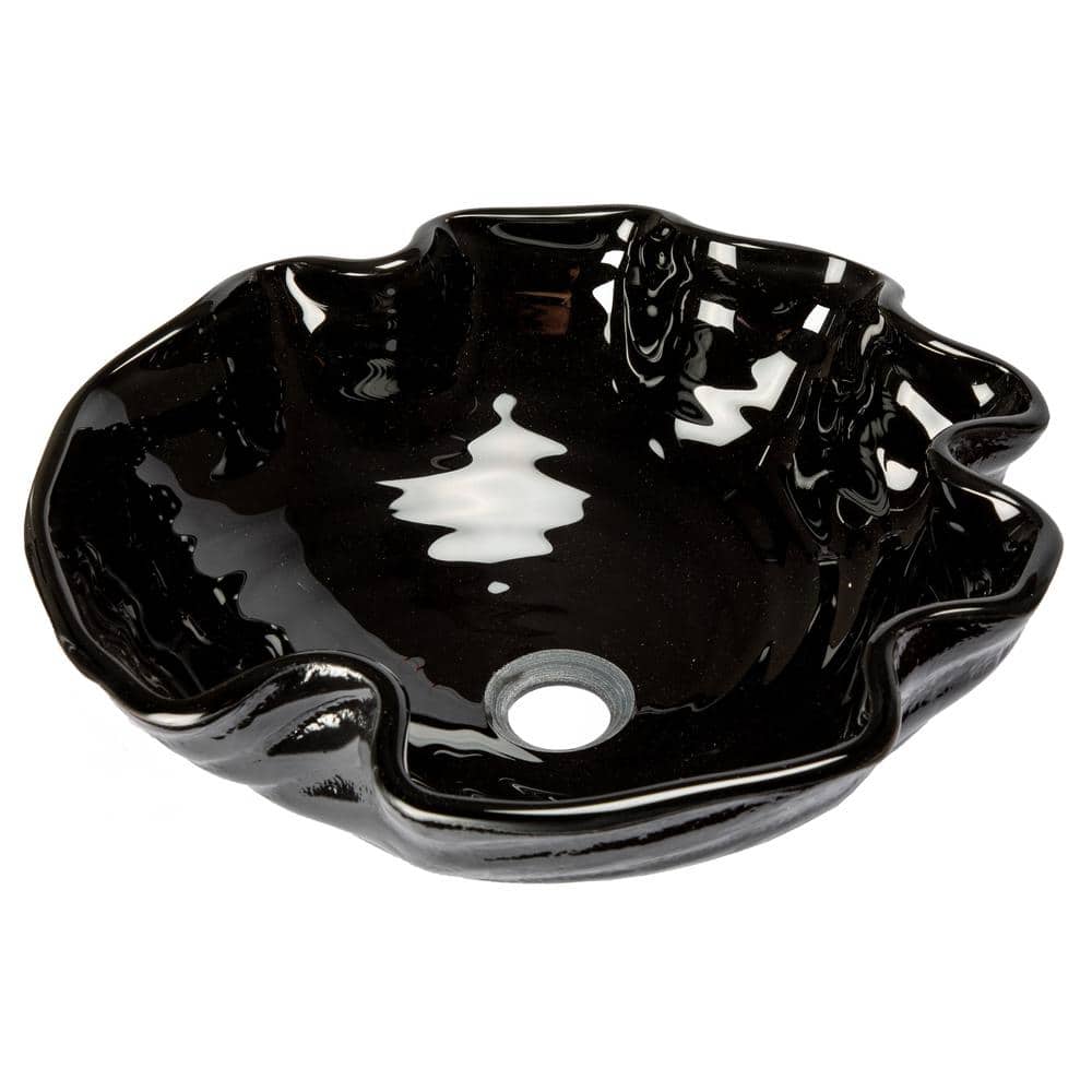 Midnight Wave 16.25'' Black Tempered Glass Vessel Sink