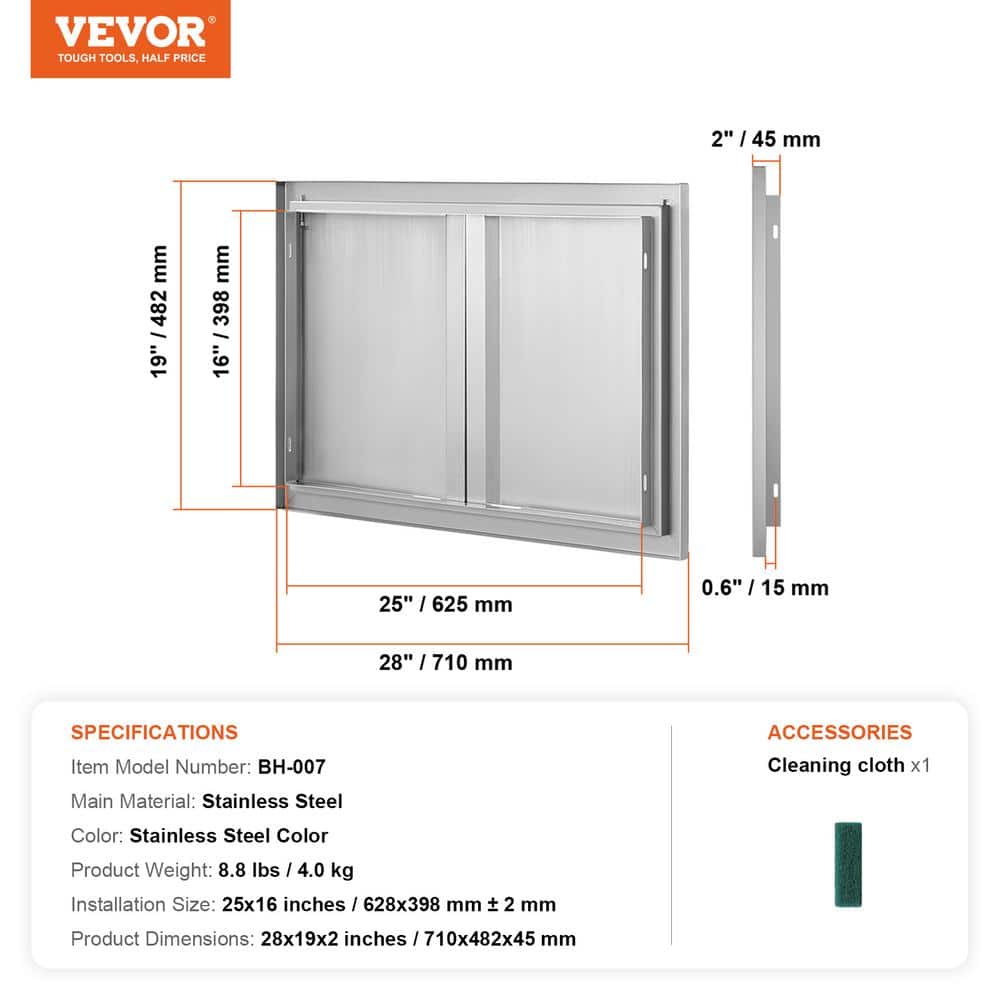Stainless Steel Double Outdoor Kitchen Access Door