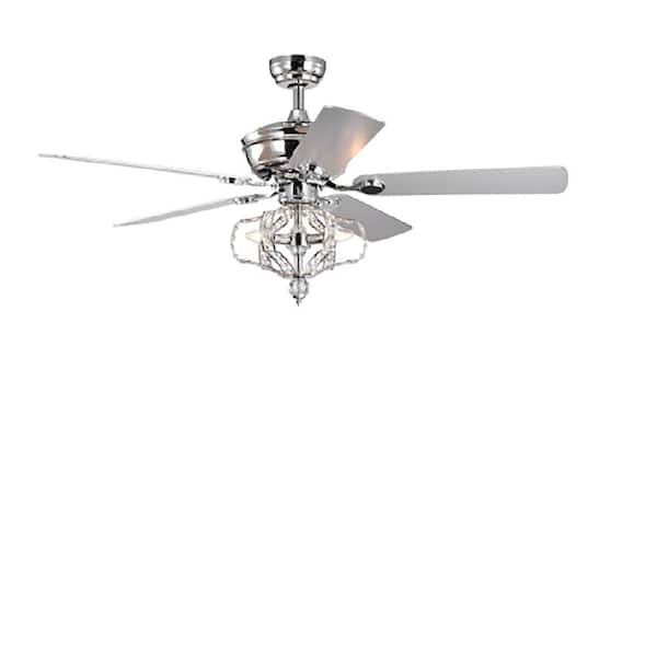 CIPACHO 52 in. Indoor Chrome Crystal Ceiling Fan with 3 Wind Speeds Reversible Blades