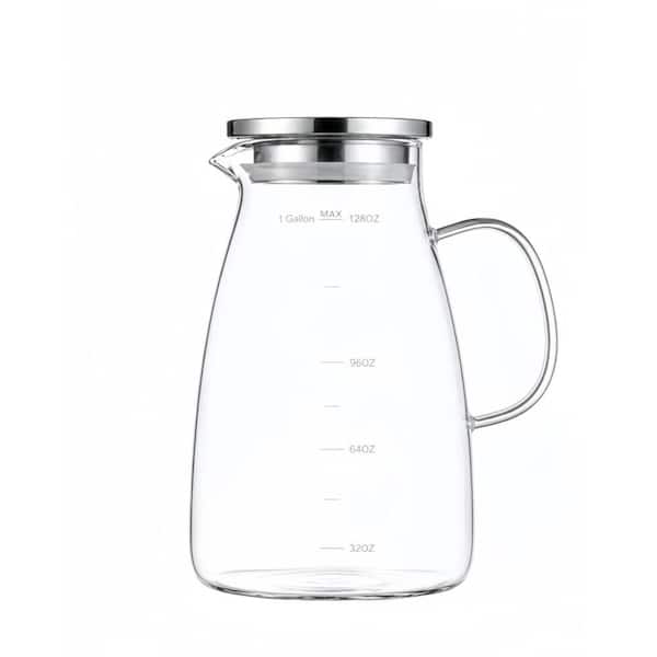 128 fl. oz. Glass Pitcher with Extra-Wide Mouth, Lid and Handle for Ice Tea, Coffee, Juice, Milk, Hot and Cold Drink