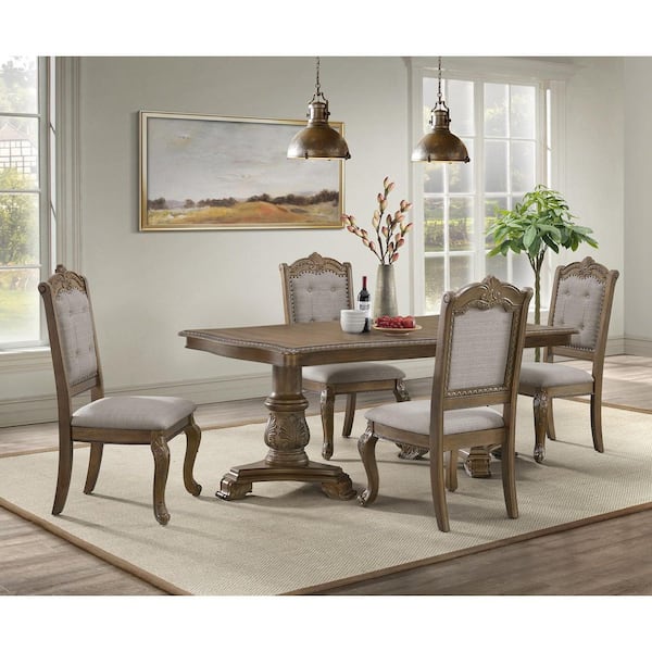 Denali Walnut Wood Beige Fabric Dining Side Chair (2 Per Carton)