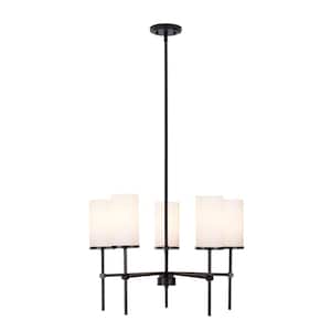 Weston 5-Light Black Chandelier with Opal White Glass Shades