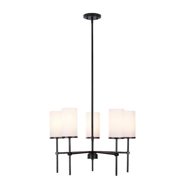 Alsy Weston 5-Light Black Chandelier with Opal White Glass Shades
