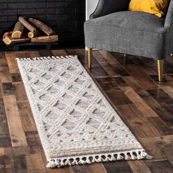 Ansley Moroccan Lattice Tassel Beige 2 ft. 6 in. x 10 ft. Runner Rug