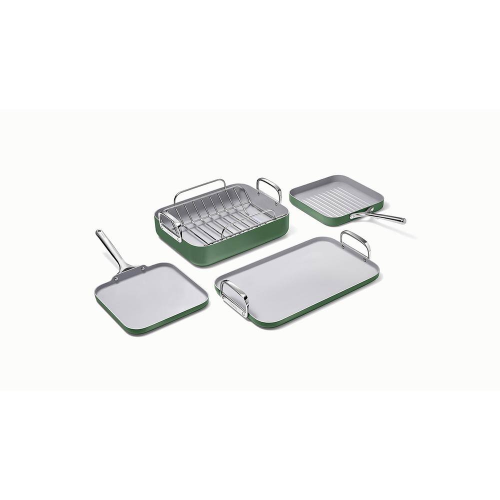 Sage Non-Stick Ceramic Square Cookware Set with Grill Pan