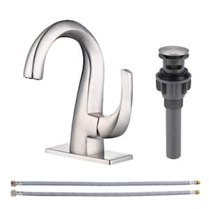 Single-Lever Handle Single-Hole Bathroom Faucet with Deckplate Included in Brushed Nickel