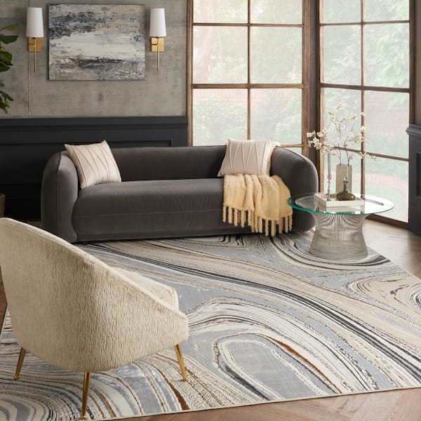Glam Grey Gold 9 ft. x 12 ft. Abstract Contemporary Area Rug