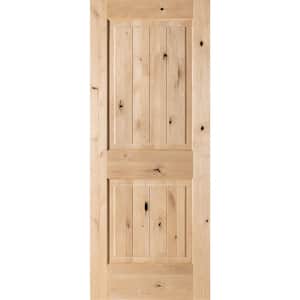 32 in. x 80 in. Knotty Alder 2 Panel Square Top with V-Groove Solid Wood Core Interior Door Slab