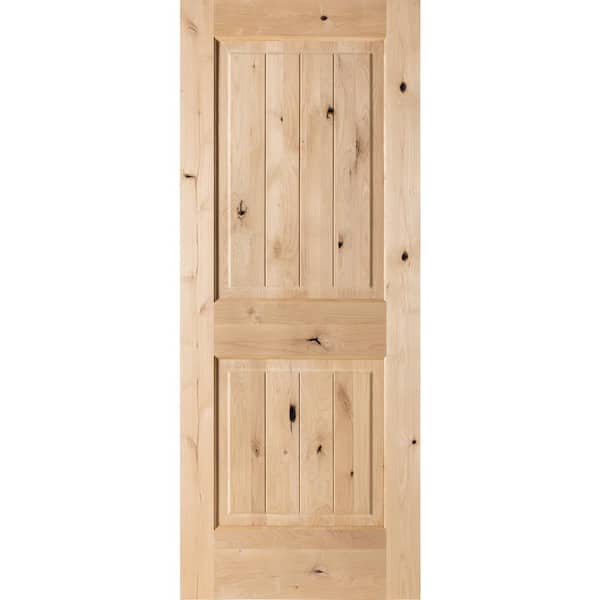 Krosswood Doors 32 in. x 80 in. Knotty Alder 2 Panel Square Top with V-Groove Solid Wood Core Interior Door Slab